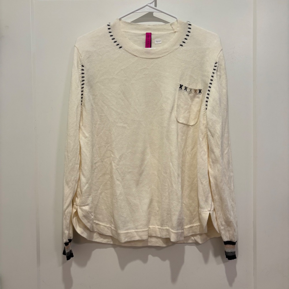 Zaket & Plover Cream Cotton Cashmere Pocket Sweater XL Whipstitch Detail